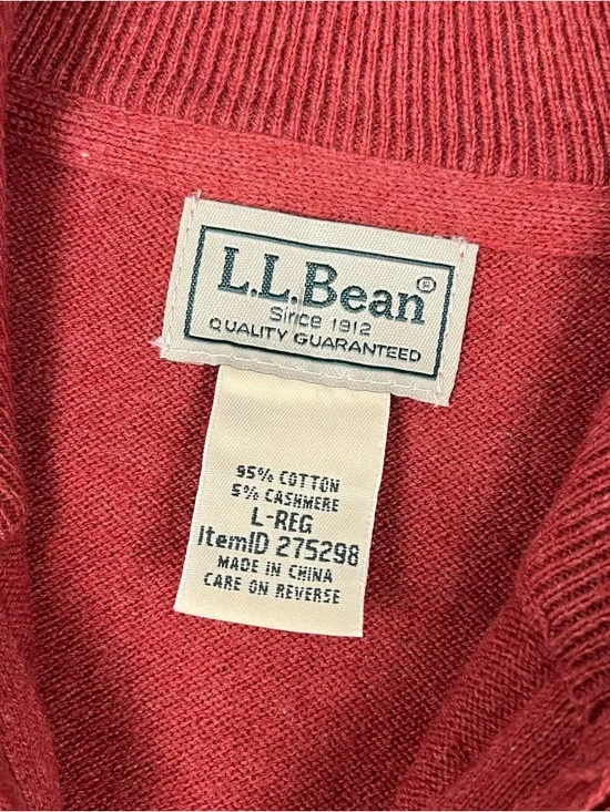 LL Bean Cotton Cashmere Blend 1/4 Zip Sweater Mens Large Red Mock Neck 275298 - Picture 6 of 10